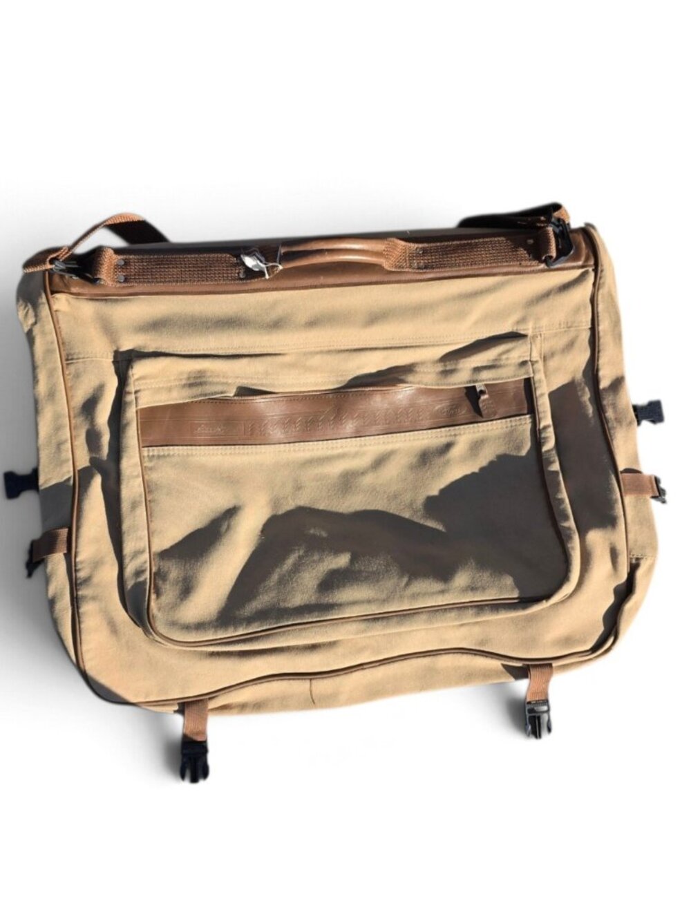 Eddie Bauer Ford Tan Garment Travel Bag Folding Suit Carrier Shoulder Strap